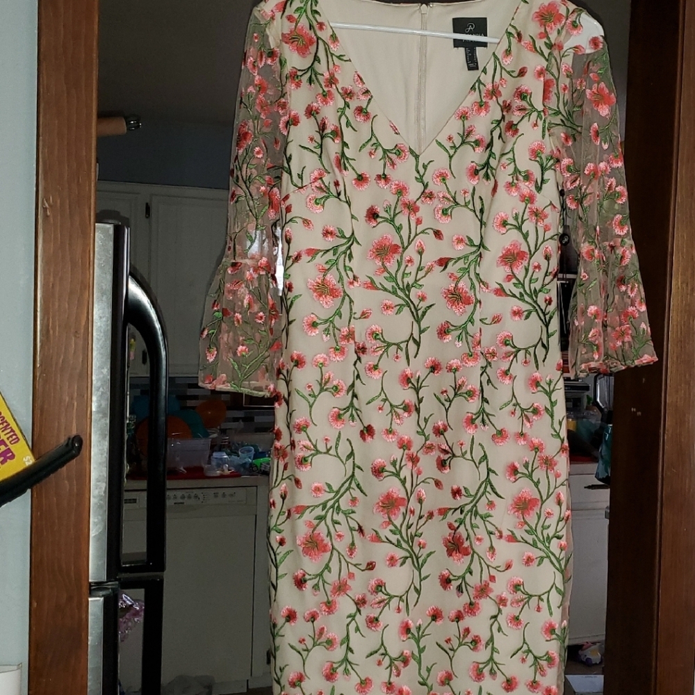 Floral Embroidered Dress with Sheer Sleeves